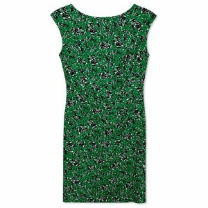 Lauren Ralph Lauren Green Floral Dress Size 8 Ruched Sheath Preppy Black Label
